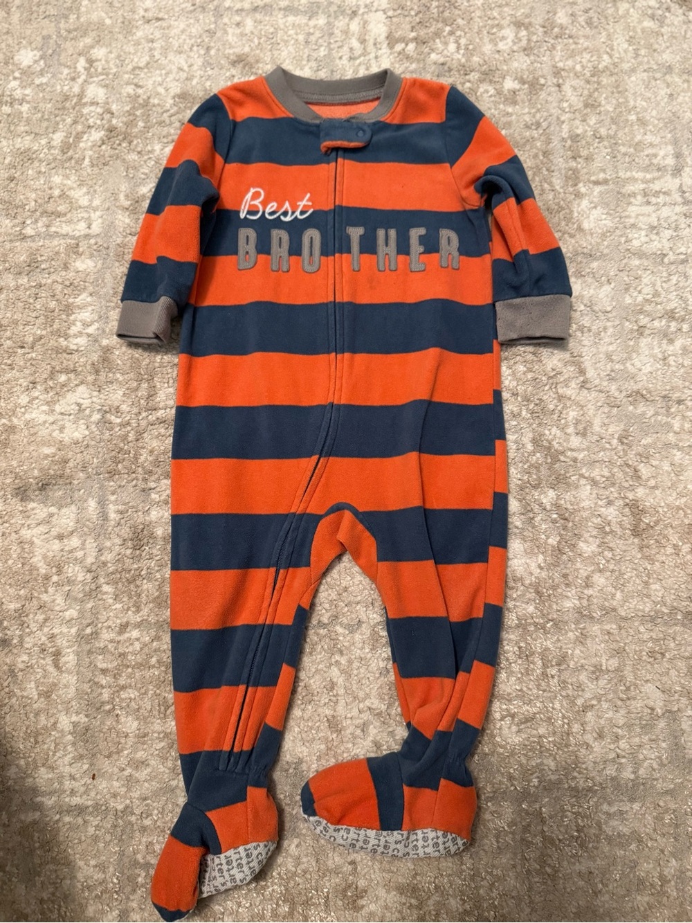 Carter's Orange & Navy Striped 'Best Brother' Footed One-Piece size 12M